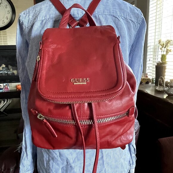 Guess Luxe by Marciano Genuine Leather Backpack Bag Sac Chunky Metal Zip Group - Picture 10 of 16
